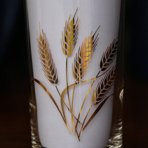 Set of Ten (+1) Fifties Highball Tumblers with Gold Rims and Swaying Wheat Motif (LEO Design)