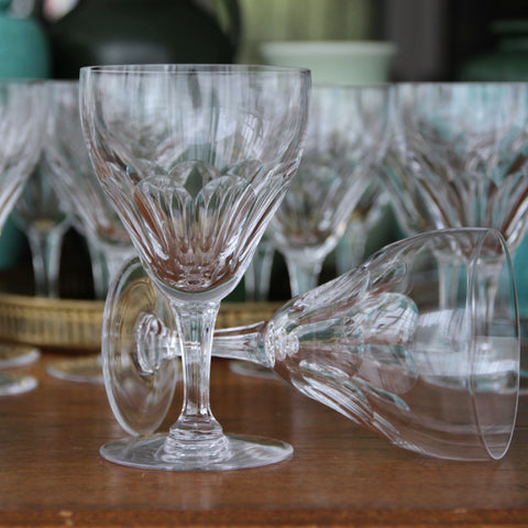 Set of Fourteen Val St. Lambert Belgian Crystal Stems with Hand-Cut Paneling and Faceted Stems (LEO Design)