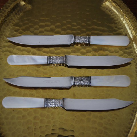 Set-of-Four-Stainless-Steel-Fruit-Knives-with-Mother-of-Pearl-Handles-and-Sterling-Silver-Bolsters (LEO Design)