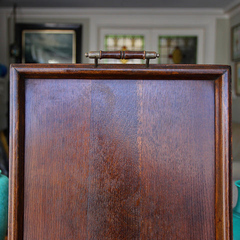 Victorian or Edwardian English Oak Butler's Tray with Gallery and Turned Wooden Handles (LEO Design)