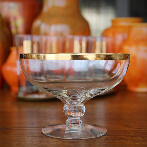 Mid-Century Footed Glass Bowl with 22 Karat Rim (LEO Design)