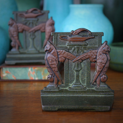 Cast Iron "Lamp of Wisdom" Bookends with Sentry Owls (LEO Design)