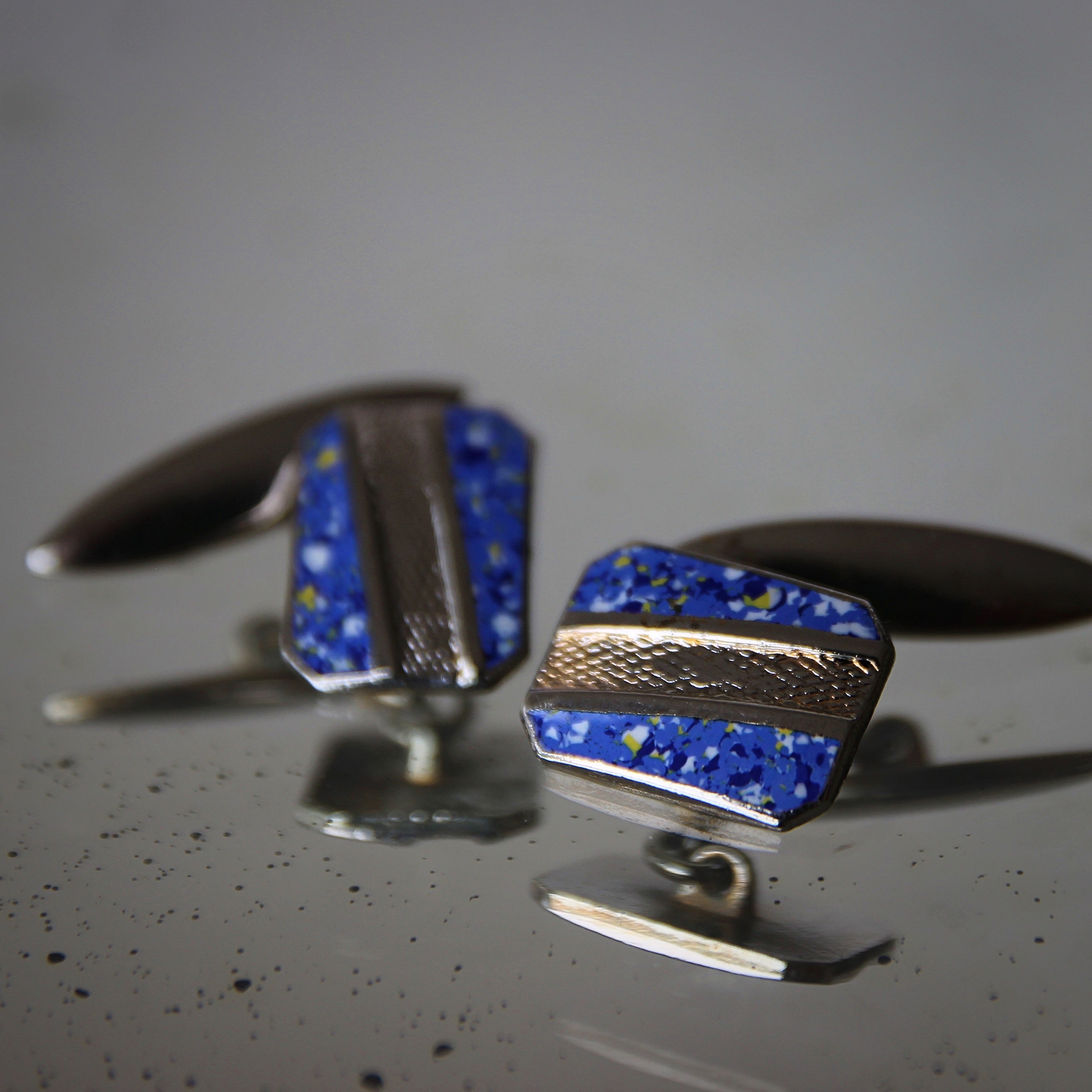 Deco Speckled Blue Enamel Cufflinks