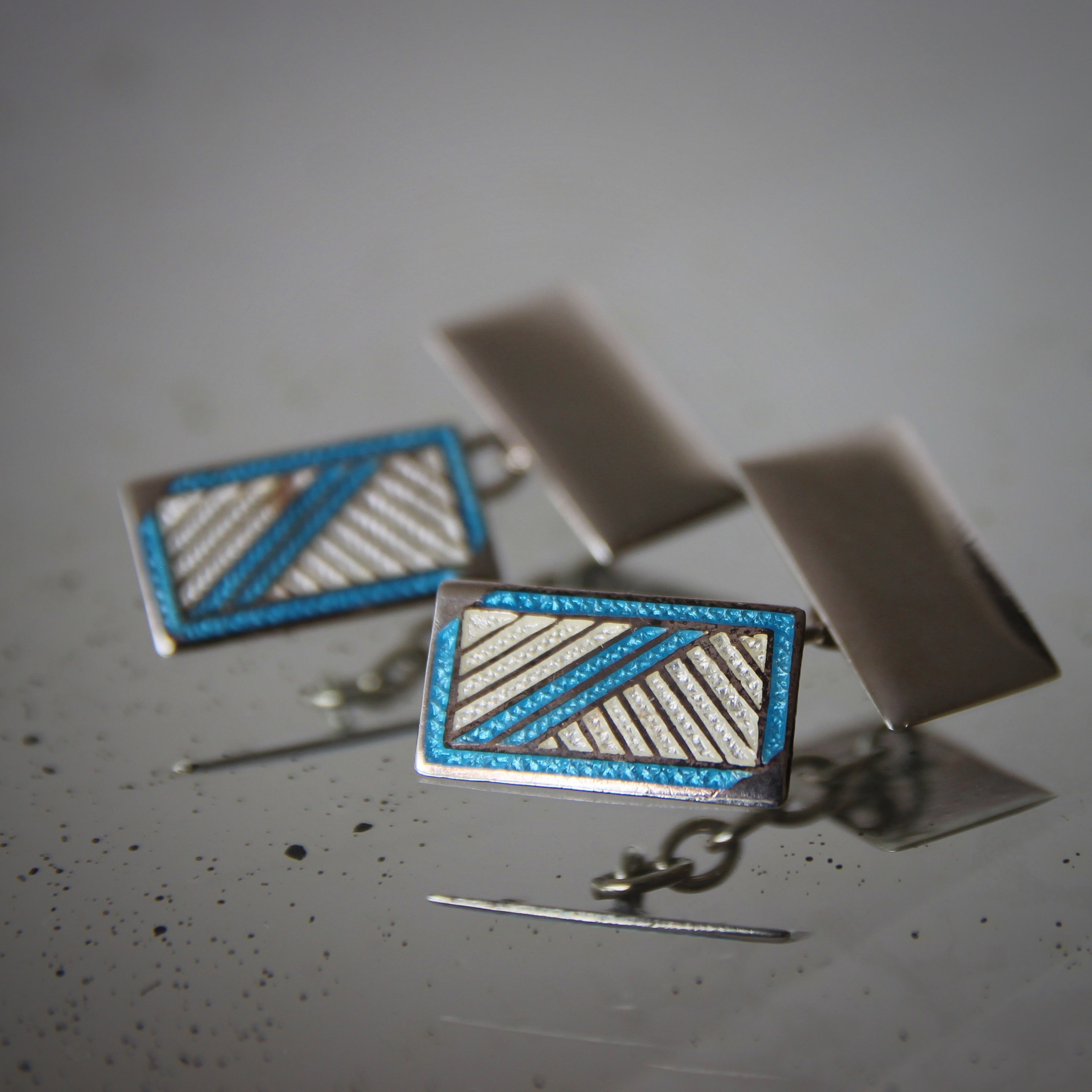 Deco Enameled Silver Cufflinks