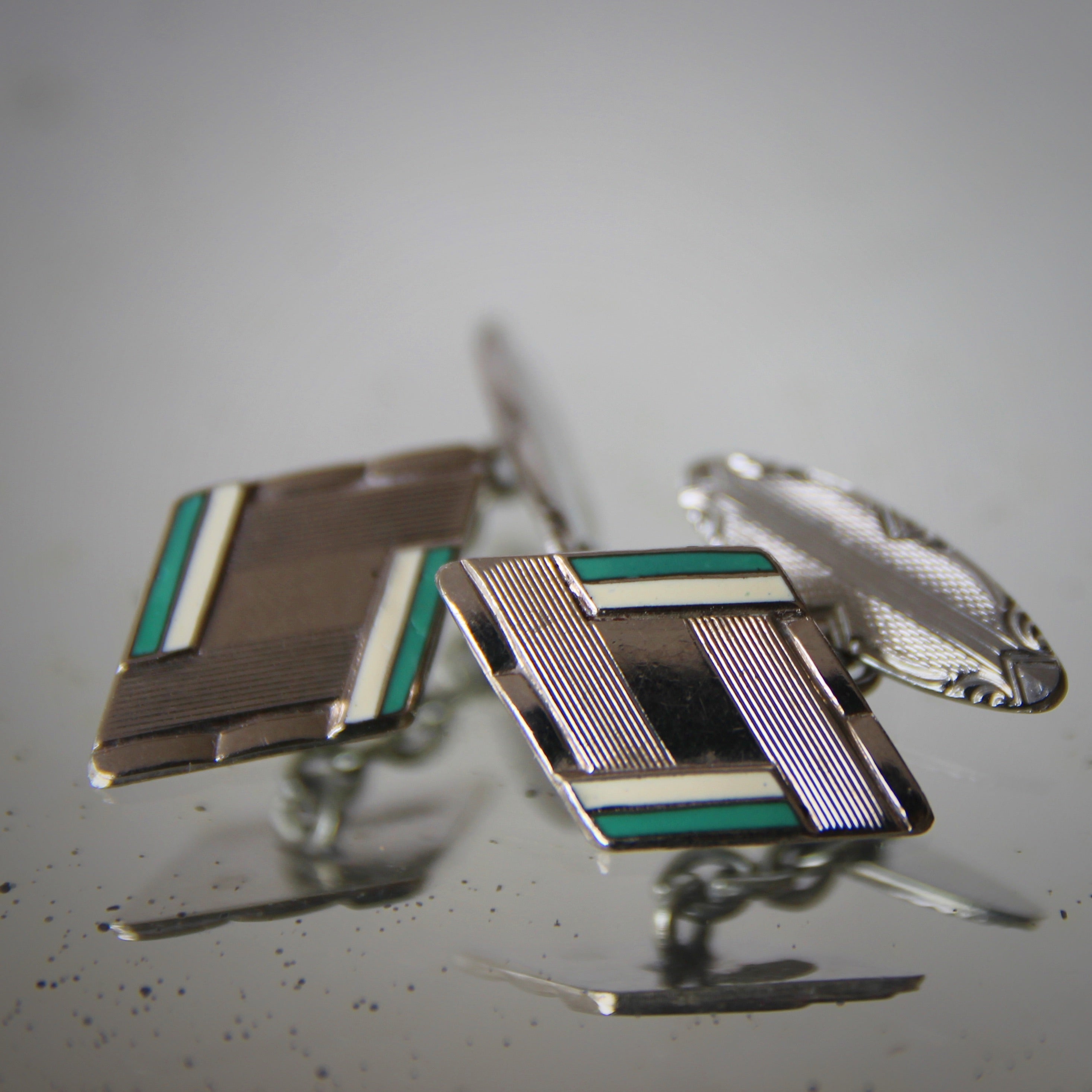 Deco Chromed & Enameled Cufflinks