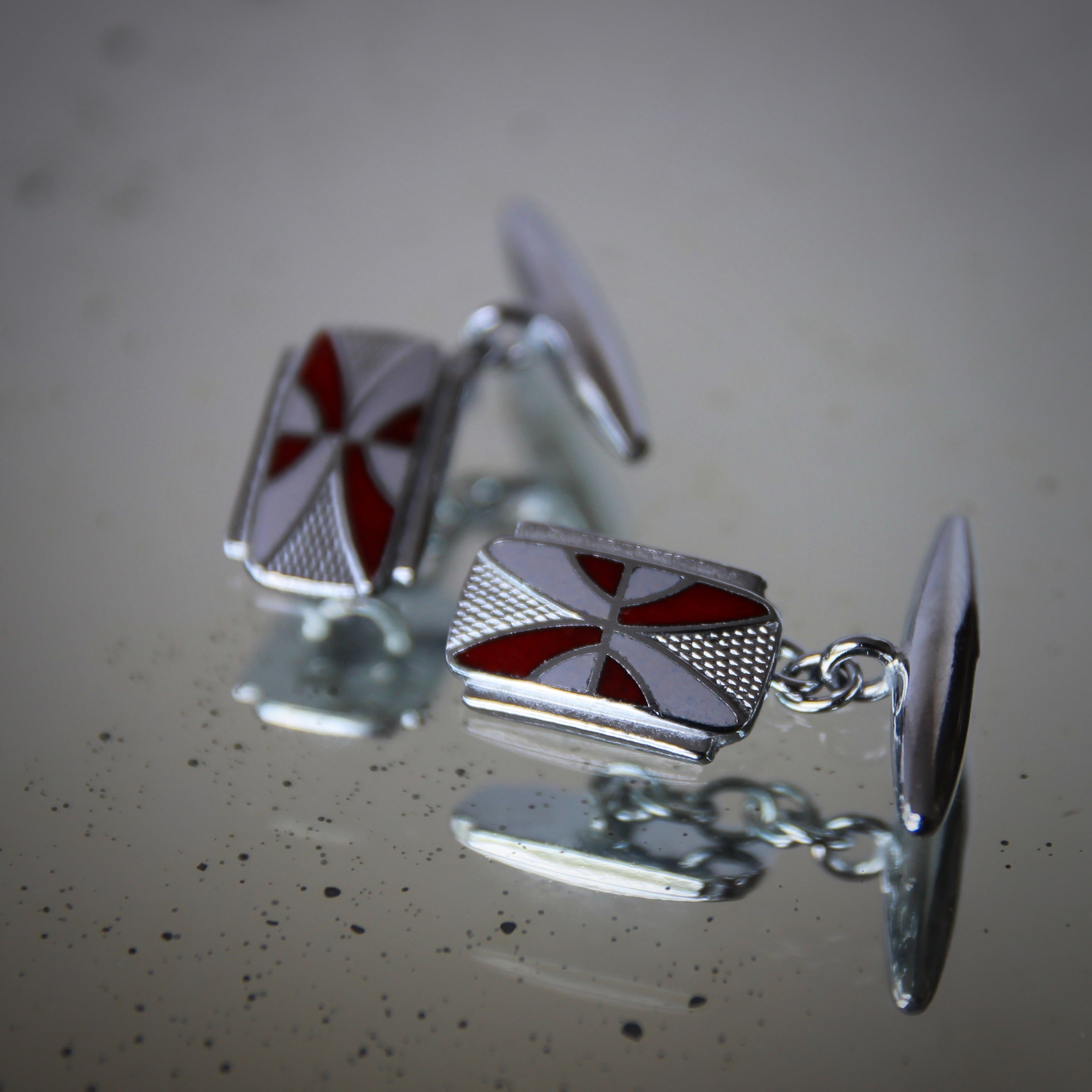 Deco Chromed & Enameled Cufflinks