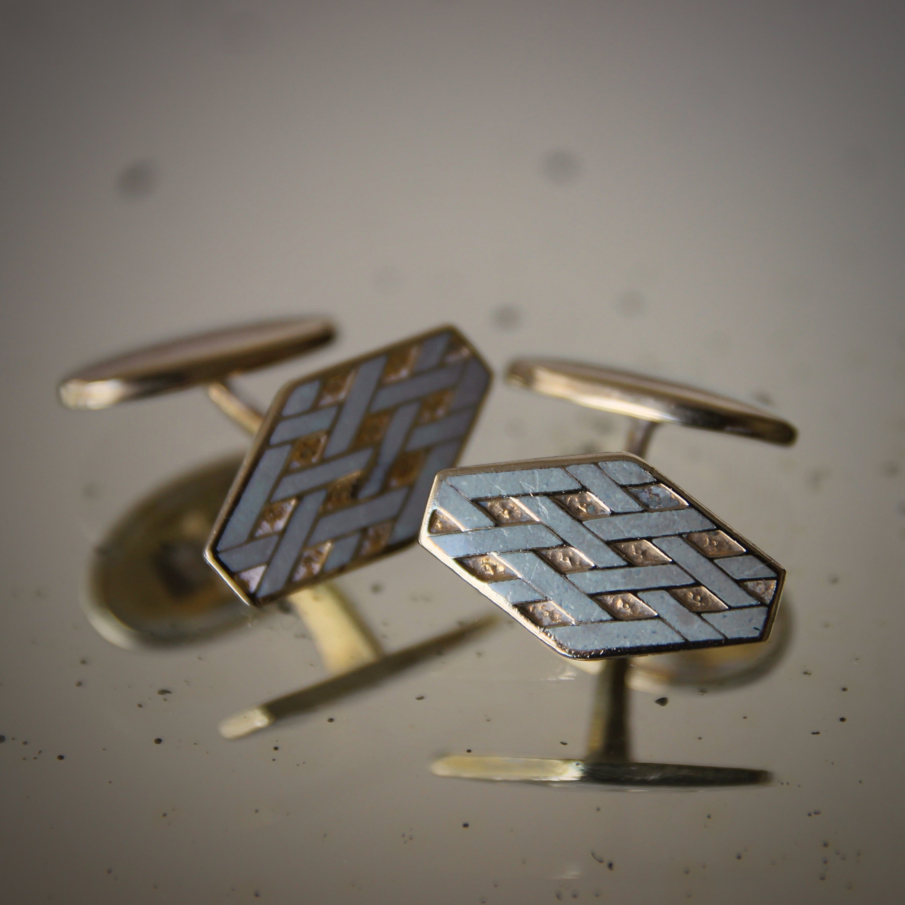 Deco Basketweave Enamel Cufflinks