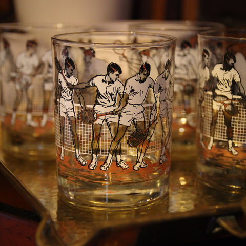 Set of Four Double Old Fashioned Rocks Glasses Demonstrating "The Forehand" (LEO Design)