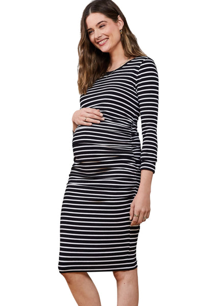 MAMALICIOUS GREEN STRIPE MATERNITY/NURSING JUMPER DRESS L 12/14