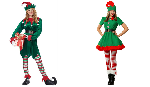 Two different styles of Elf christmas costumes for women