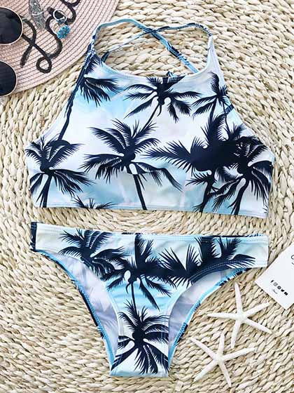 Cute Printed Coconut Tree Pattern Tank Bikini Set – Sheinchic.com