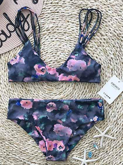 Cheap Sexy Floral Print Multi Color Bikini Set Online – Sheinchic.com