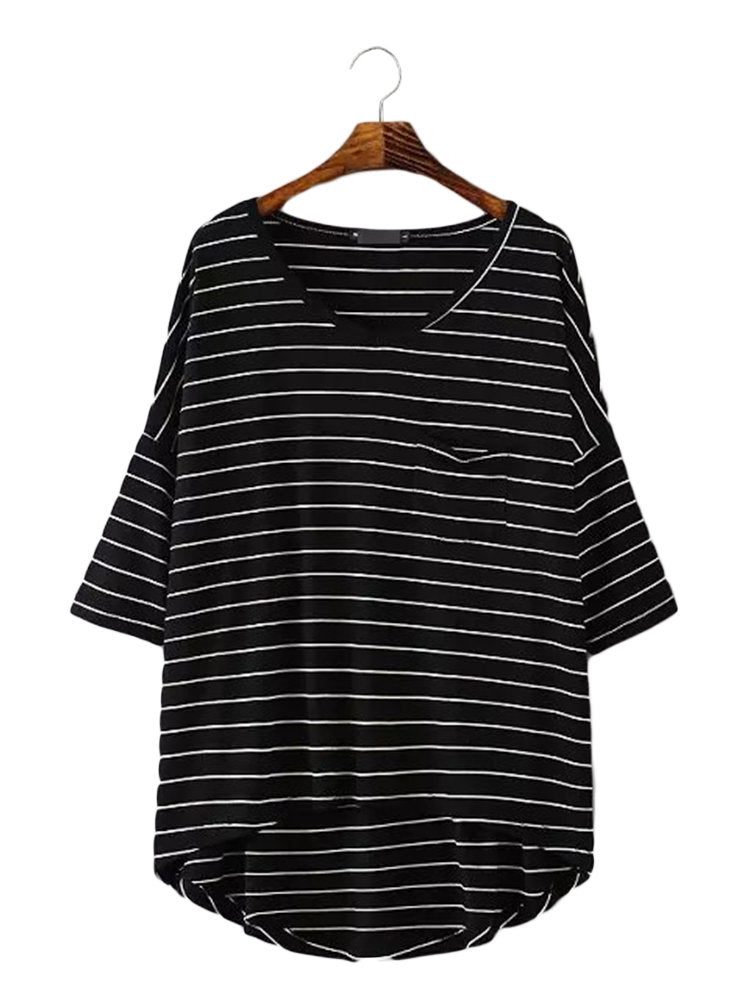 Cheap Casual Half Sleeve V Neck Striped Shirt For Women Online ...