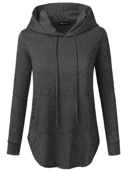 Cheap Plain Kangaroo Pocket Curved Hem Hoodie Online – Sheinchic.com