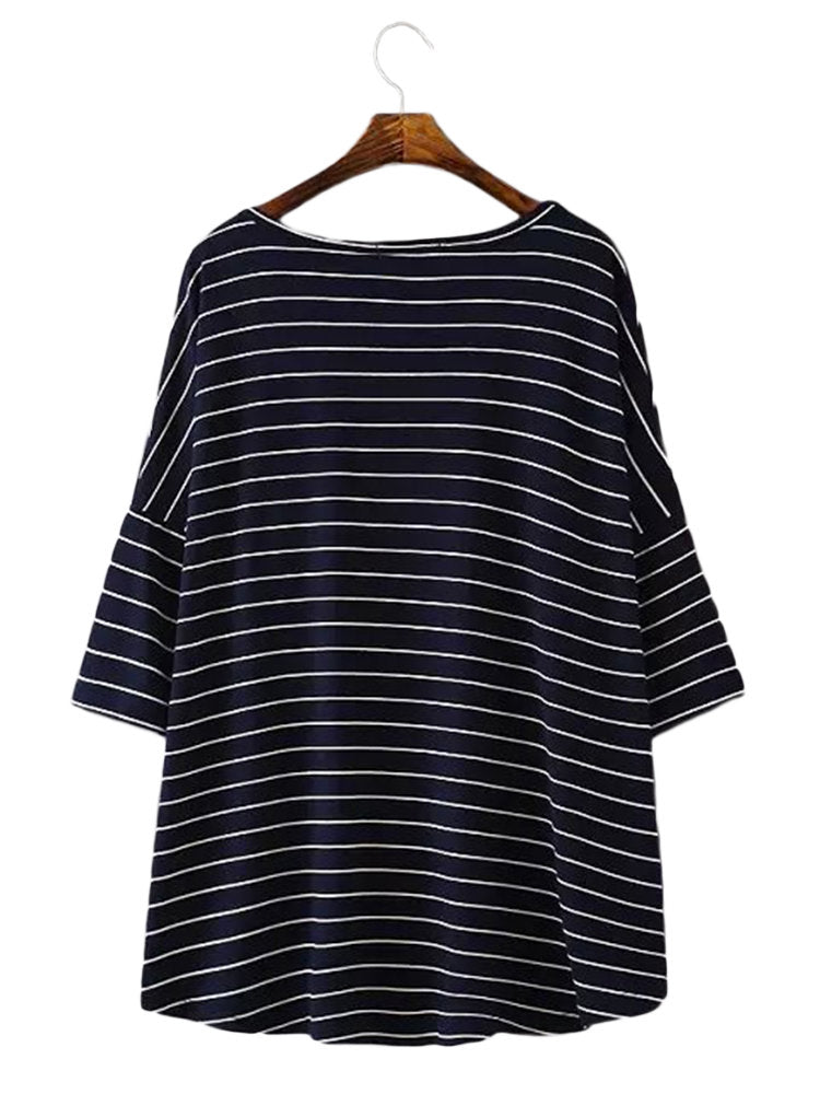 Cheap Casual Half Sleeve V Neck Striped Shirt For Women Online ...