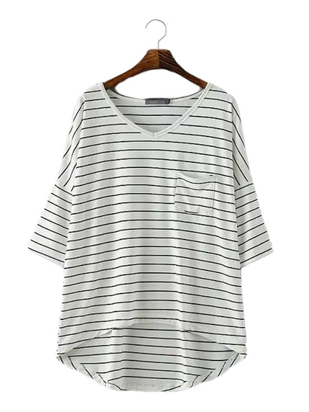 Cheap Casual Half Sleeve V Neck Striped Shirt For Women Online ...