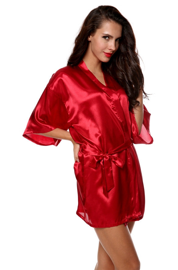 Kimono Style Women's Fashion Medium Sleeve Nightwear Sleepwear Solid ...