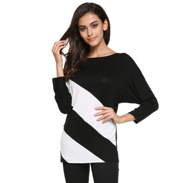 Stylish Lady Women Casual O-neck Batwing Sleeve Stripe Loose T-shirt ...