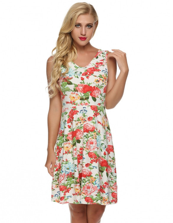 Women Casual Fit And Floral Sleeveless Dress Sundress – Sheinchic.com