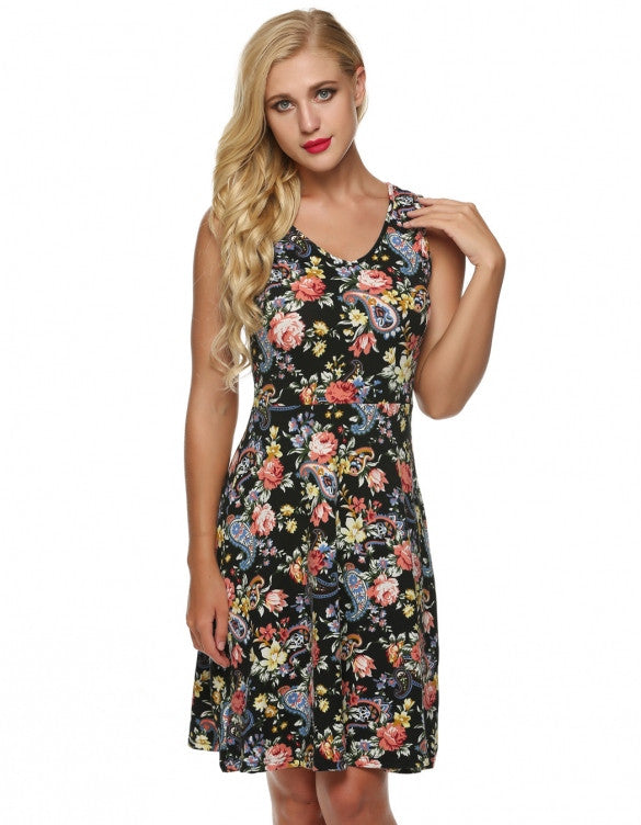 Women Casual Fit And Floral Sleeveless Dress Sundress – Sheinchic.com