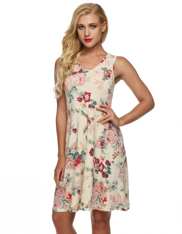 Women Casual Fit And Floral Sleeveless Dress Sundress – Sheinchic.com