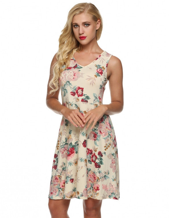 Women Casual Fit And Floral Sleeveless Dress Sundress – Sheinchic.com