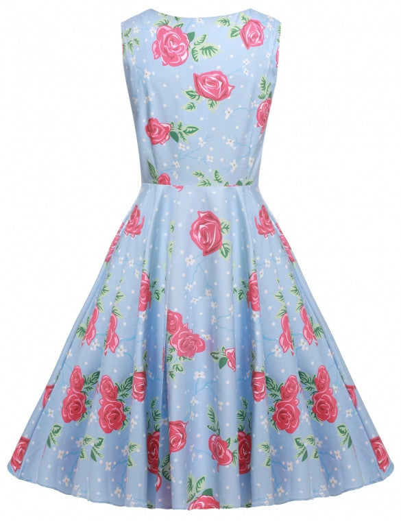 Women Ladies Vintage Style Print Sundress Swing Hem Scalloped Collar ...