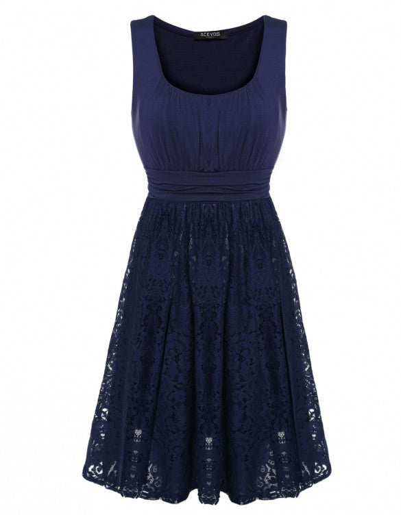 Women Round Neck Sleeveless Lace Splicing Mini Shirt Dress – Sheinchic.com