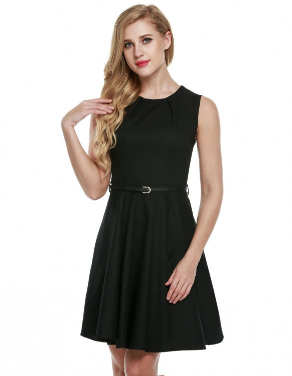 Women Sleeveless Casual Party Mini Pleated Dress With Belt – Sheinchic.com