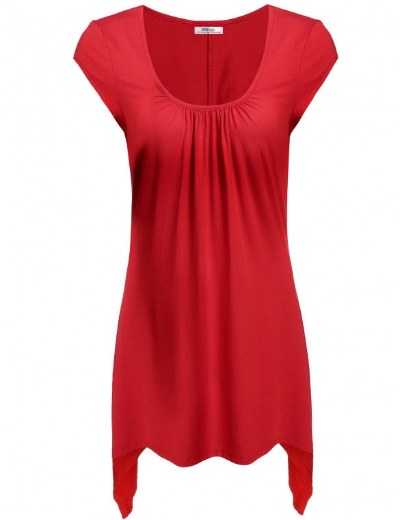 Womens Short Sleeve Scoop Neck Handkerchief Hem Tunic Top – Sheinchic.com