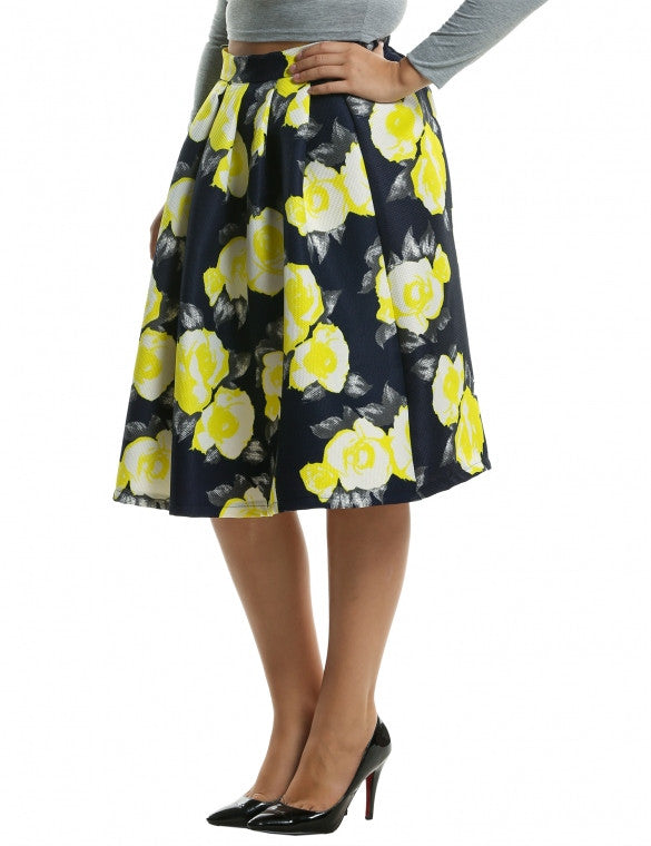 Women Print Pleated Skirt Knee Length Casual Party Slim Tutu Skirt Plus ...