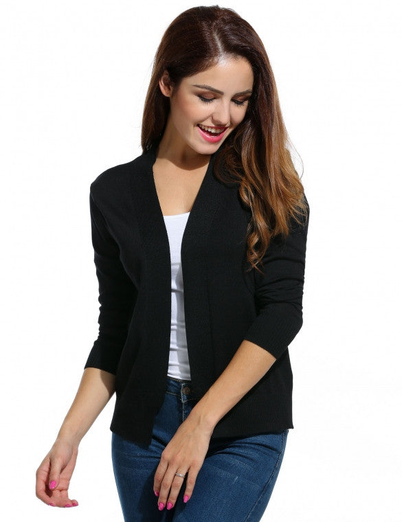 Classic Long Sleeve Solid Open Front Cardigan Sweater Outwear ...