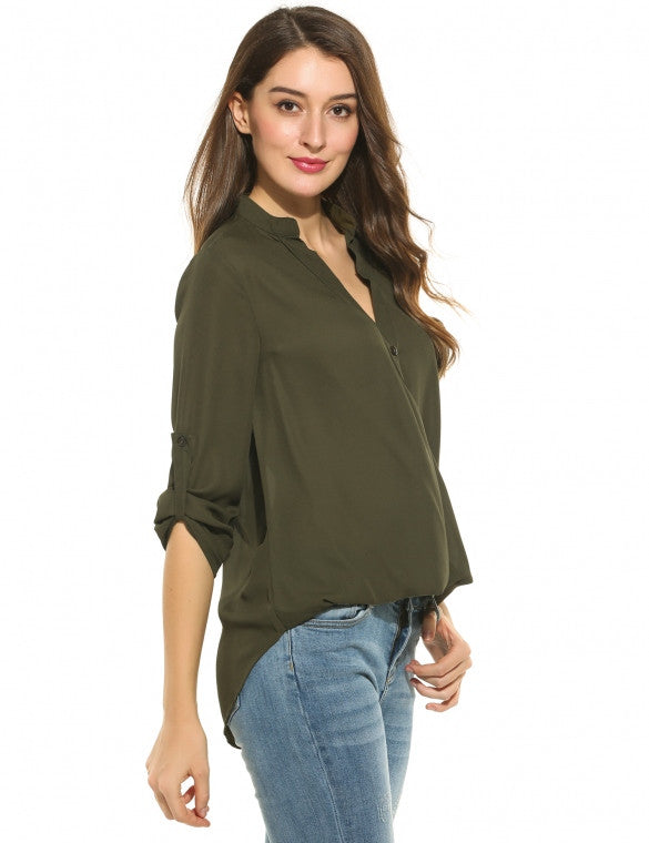 Women Casual Long Sleeve Solid Pleated Button Down Shirt – Sheinchic.com