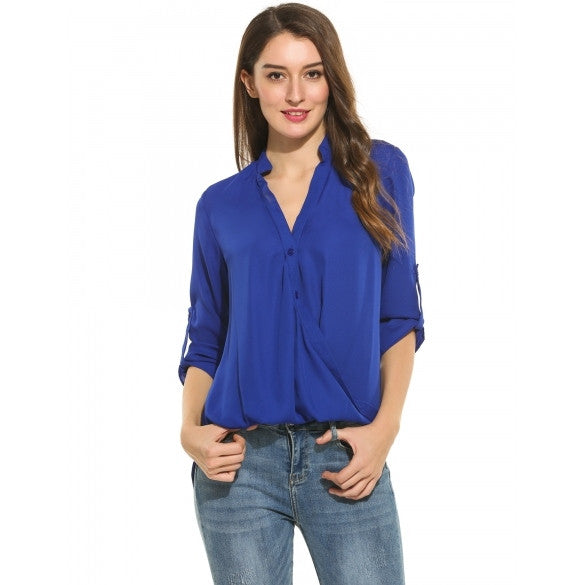 Women Casual Long Sleeve Solid Pleated Button Down Shirt – Sheinchic.com