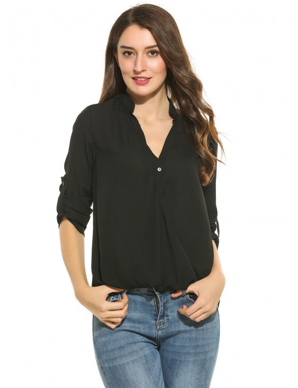 Women Casual Long Sleeve Solid Pleated Button Down Shirt – Sheinchic.com