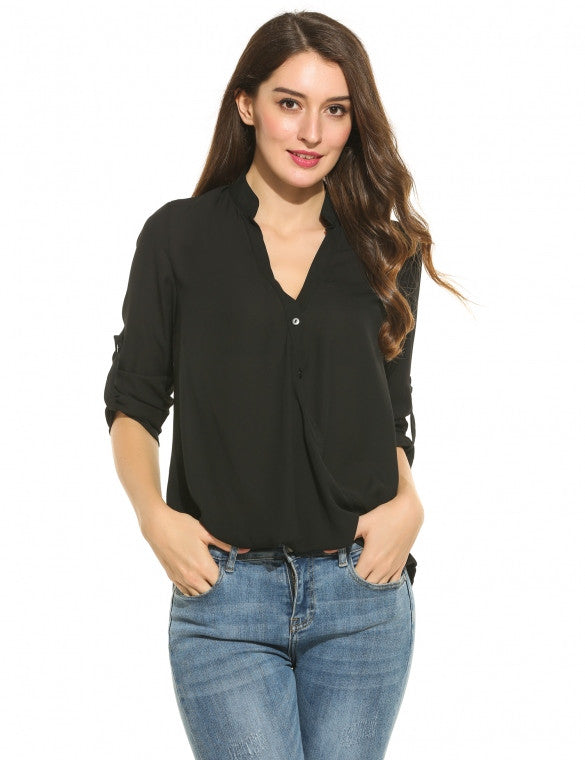 Women Casual Long Sleeve Solid Pleated Button Down Shirt – Sheinchic.com