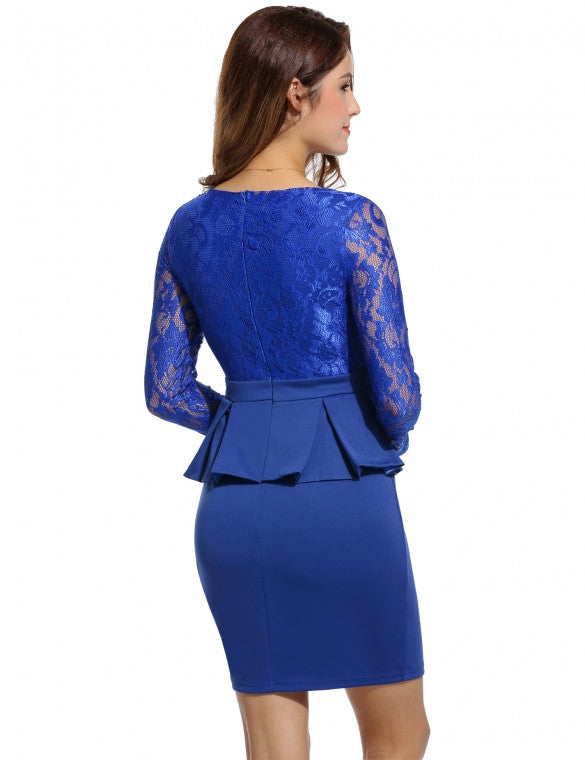 Sexy V-Neck Long Sleeve Lace Patchwork Falbala Midi Cocktail Party ...