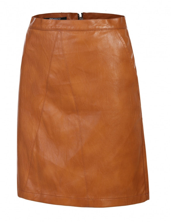 Women High Waisted Synthetic Leather Solid Mini A-Line Skirt With ...