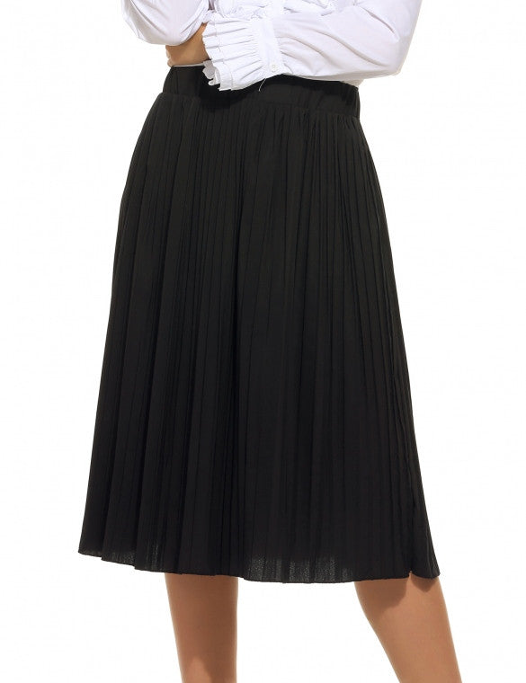Women High Waisted Solid Basic Pleated A-Line Midi Skirt – Sheinchic.com
