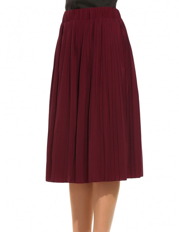 Women High Waisted Solid Basic Pleated A-Line Midi Skirt – Sheinchic.com