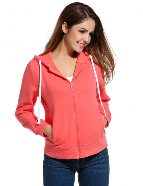 Active Casual Hooded Full Zip Solid Hoodie Sweatshirt With Pockets ...