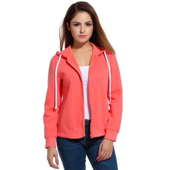 Active Casual Hooded Full Zip Solid Hoodie Sweatshirt With Pockets ...