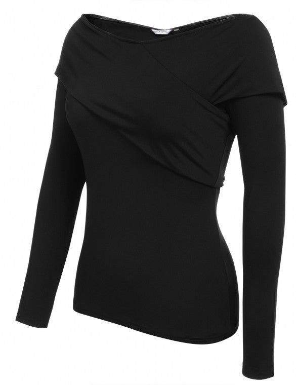 Casual Crossing Slash Neck Long Sleeve Solid Bodycon Blouse Tops ...