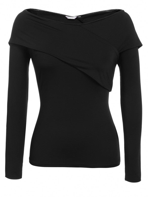 Casual Crossing Slash Neck Long Sleeve Solid Bodycon Blouse Tops ...