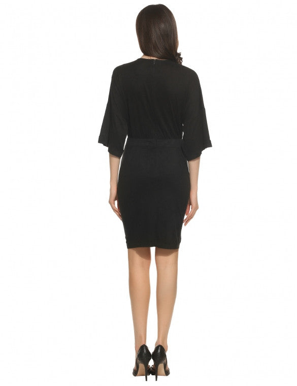 New Women Casual O-Neck 3/4 Sleeve Button Zipper Slim Dress – Sheinchic.com