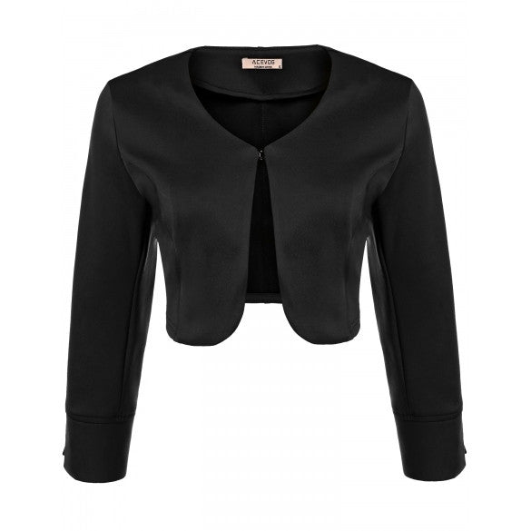 Women Fashion V-Neck Long Sleeve Solid Open Front Bolero Shrug Top ...