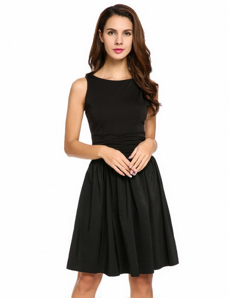 Women Sleeveless V-Back Ruched Waist Cocktail Party Skater Dress ...