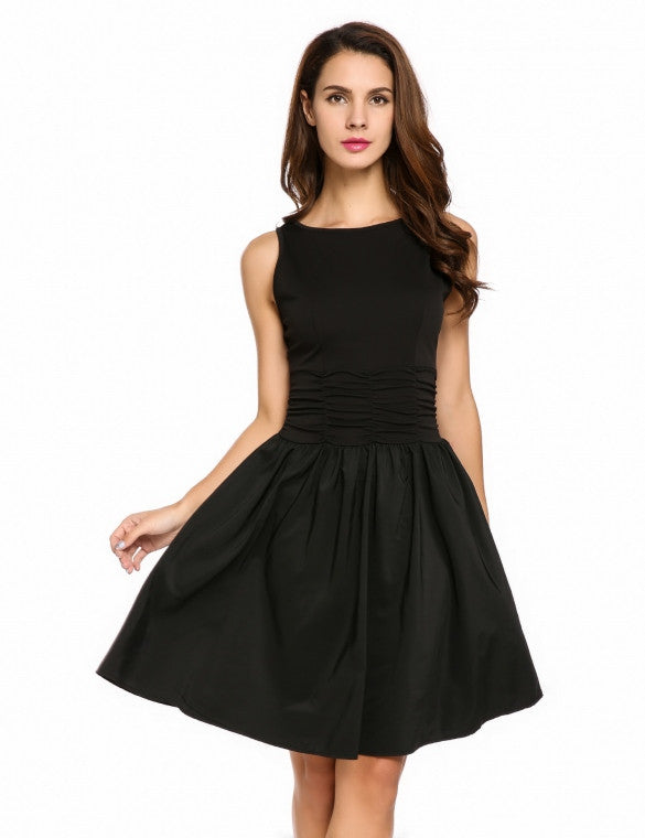 Women Sleeveless V-Back Ruched Waist Cocktail Party Skater Dress ...