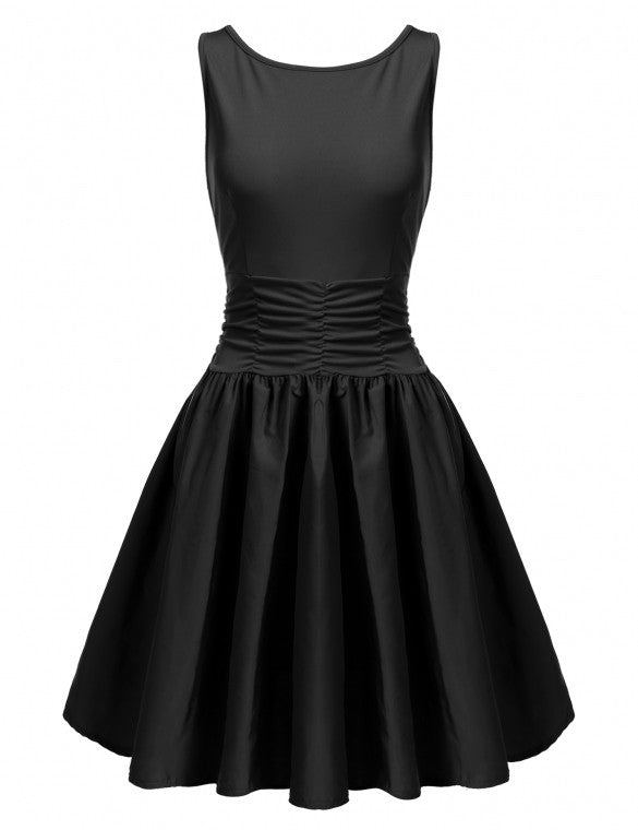 Women Sleeveless V-Back Ruched Waist Cocktail Party Skater Dress ...