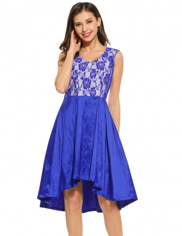 Casual Sleeveless Lace V Neck Patchwork Vintage Style Swing Dress ...